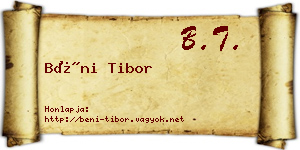 Béni Tibor névjegykártya