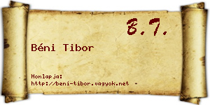 Béni Tibor névjegykártya